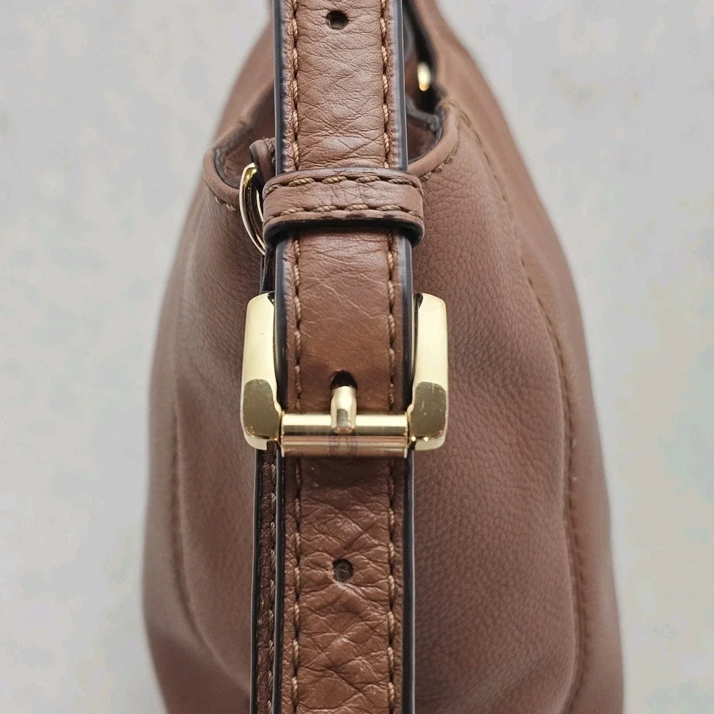 Michael Kors Fulton Crossbody Bag Pebbled Leather Luggage Tan Gold Hardware